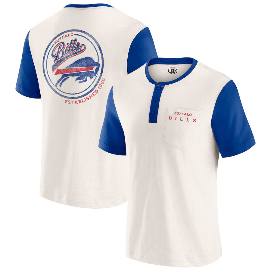 Buffalo Bills Darius Rucker Collection by Fanatics Henley Colorblock Slub Pocket T-Shirt - Cream (USA Stock)