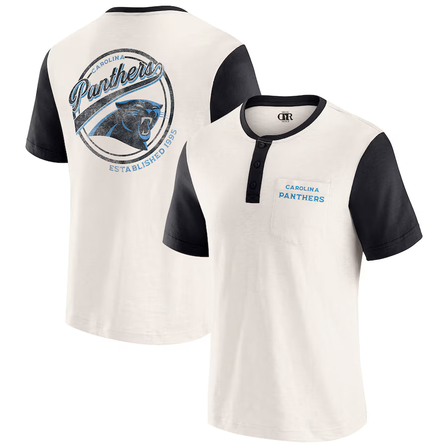 Carolina Panthers Darius Rucker Collection by Fanatics Henley Colorblock Slub Pocket T-Shirt - Cream (USA Stock)