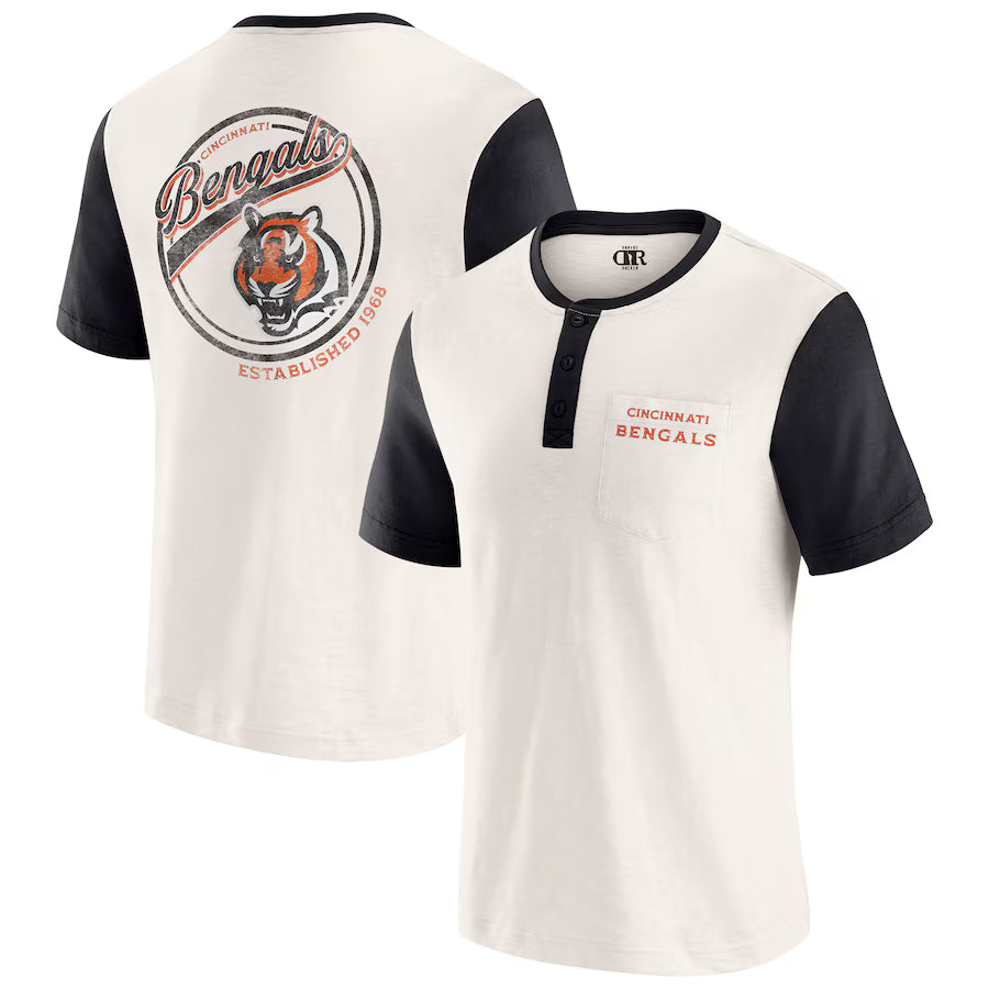 Cincinnati Bengals Darius Rucker Collection by Fanatics Henley Colorblock Slub Pocket T-Shirt - Cream (USA Stock)