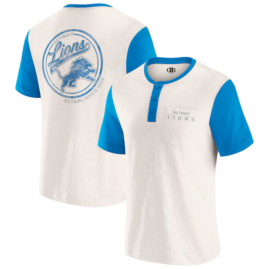 Detroit Lions Darius Rucker Collection by Fanatics Henley Colorblock Slub Pocket T-Shirt - Cream (USA Stock)