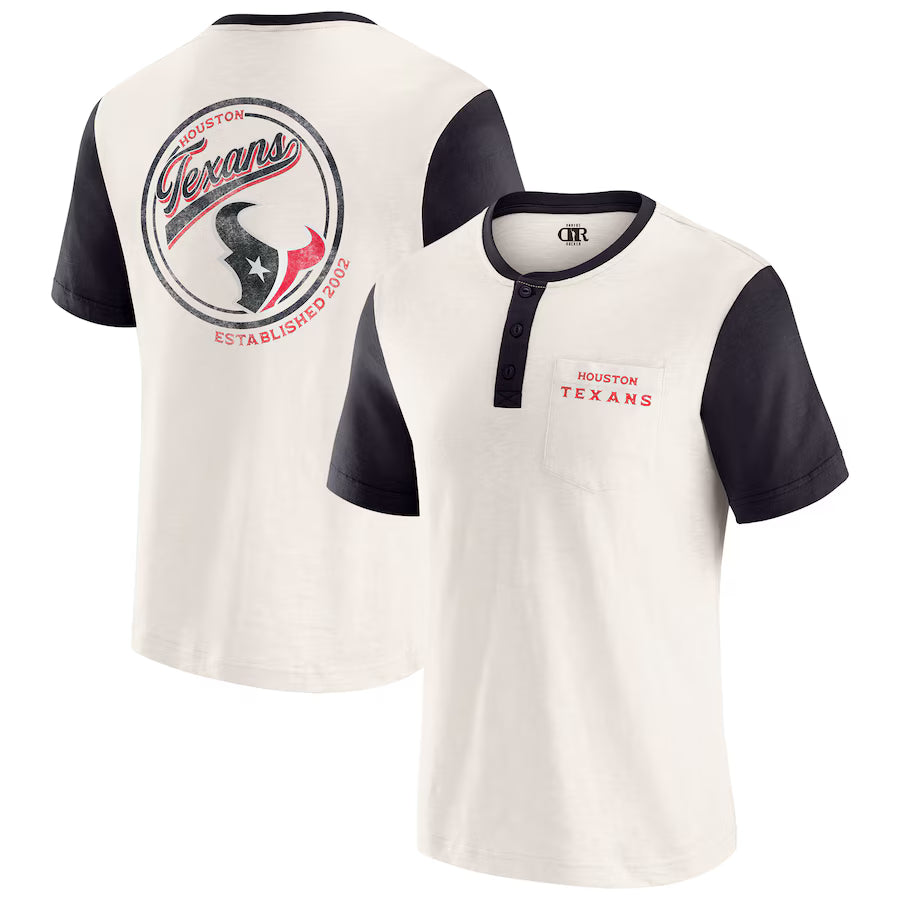 Houston Texans Darius Rucker Collection by Fanatics Henley Colorblock Slub Pocket T-Shirt - Cream (USA Stock)