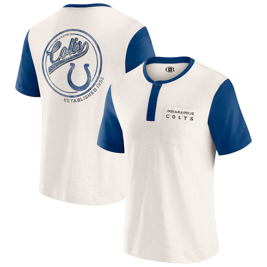 Indianapolis Colts Darius Rucker Collection by Fanatics Henley Colorblock Slub Pocket T-Shirt - Cream (USA Stock)