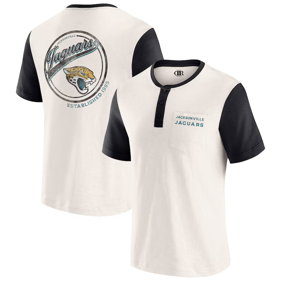 Jacksonville Jaguars Darius Rucker Collection by Fanatics Henley Colorblock Slub Pocket T-Shirt - Cream (USA Stock)