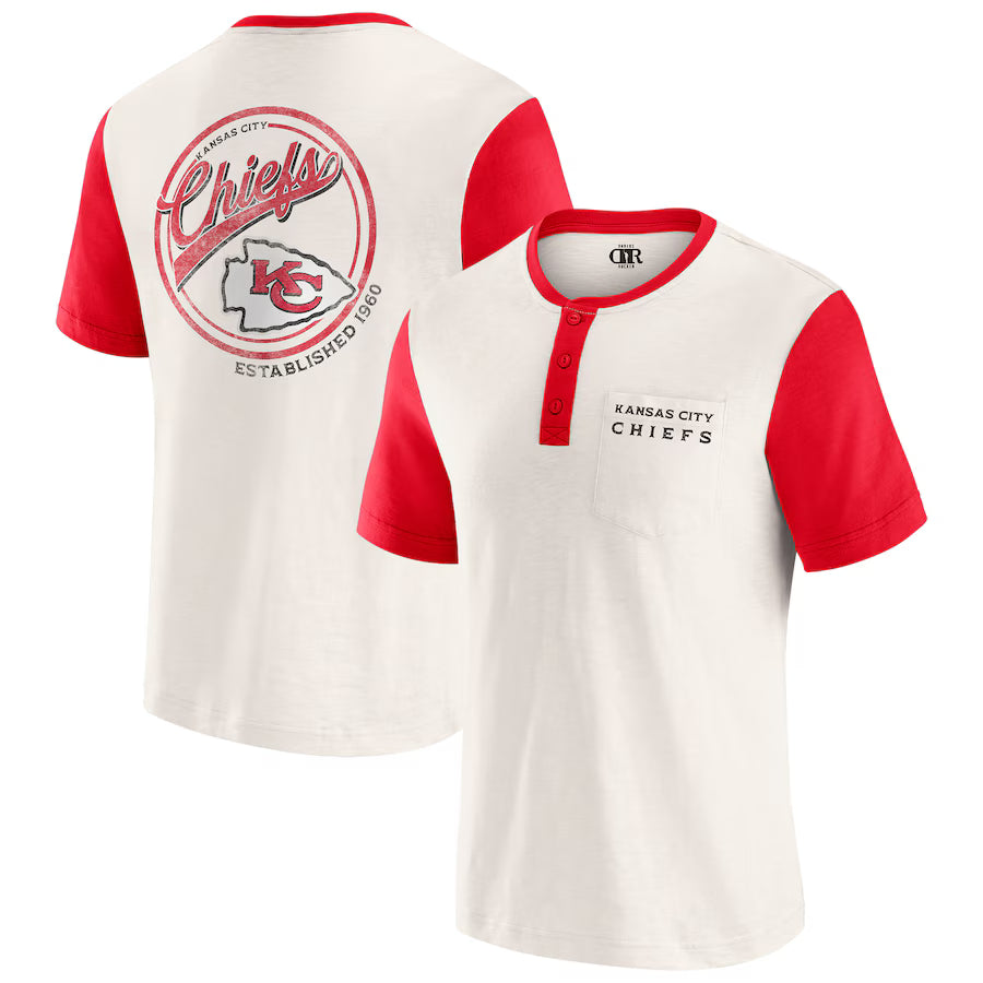 Kansas City Chiefs Darius Rucker Collection by Fanatics Henley Colorblock Slub Pocket T-Shirt - Cream (USA Stock)