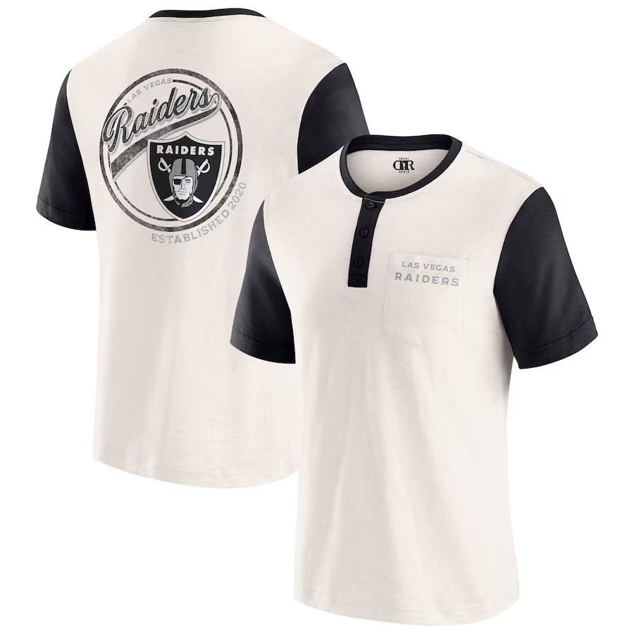Las Vegas Raiders Darius Rucker Collection by Fanatics Henley Colorblock Slub Pocket T-Shirt - Cream (USA Stock)