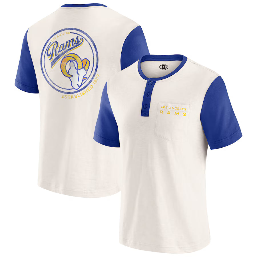 Los Angeles Rams Darius Rucker Collection by Fanatics Henley Colorblock Slub Pocket T-Shirt - Cream (USA Stock)