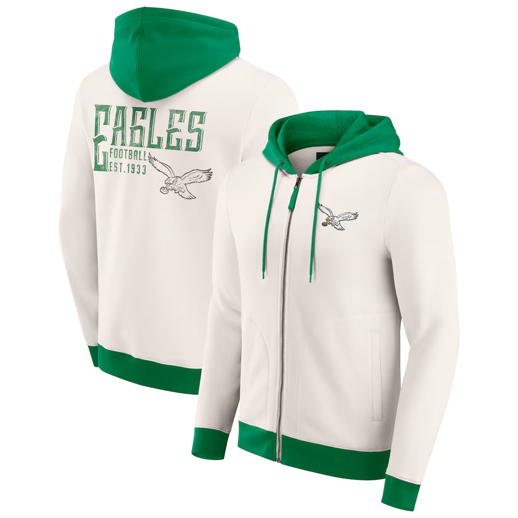 Philadelphia Eagles Darius Rucker Collection Distressed Full-Zip Hoodie – Cream (USA Stock)