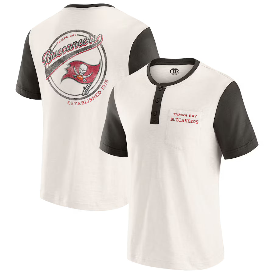 Tampa Bay Buccaneers Darius Rucker Collection by Fanatics Henley Colorblock Slub Pocket T-Shirt - Cream (USA Stock)