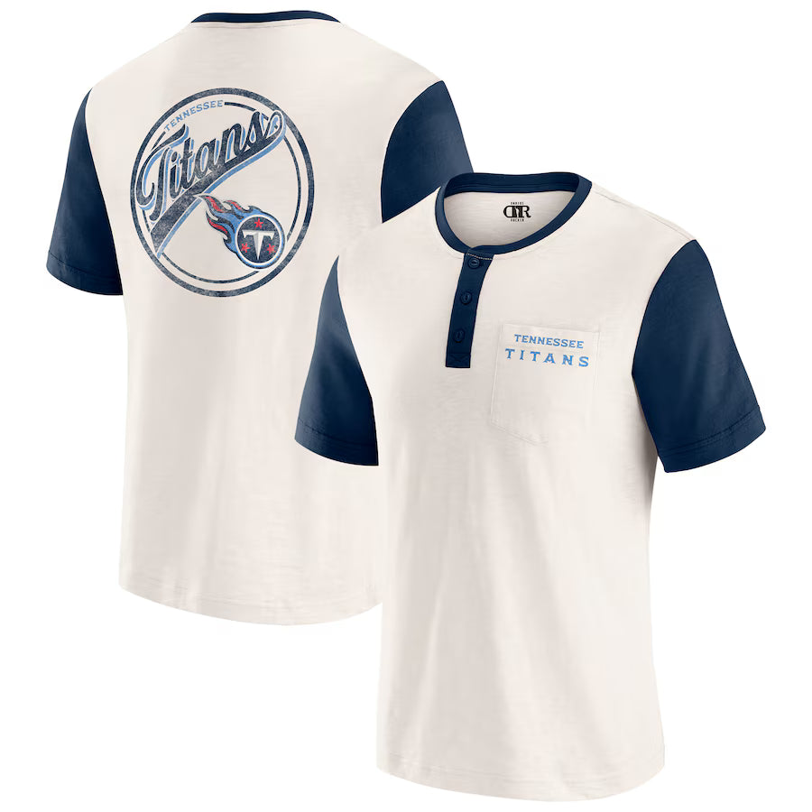 Tennessee Titans Darius Rucker Collection by Fanatics Henley Colorblock Slub Pocket T-Shirt - Cream (USA Stock)