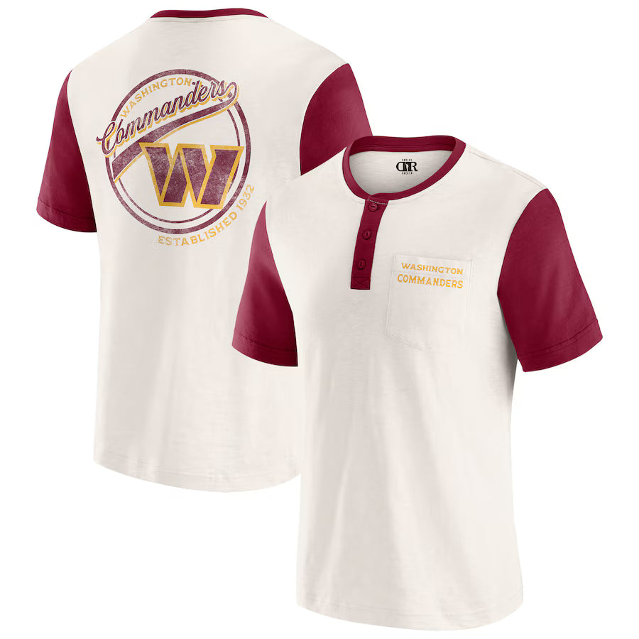 Washington Commanders Darius Rucker Collection by Fanatics Henley Colorblock Slub Pocket T-Shirt - Cream (USA Stock)