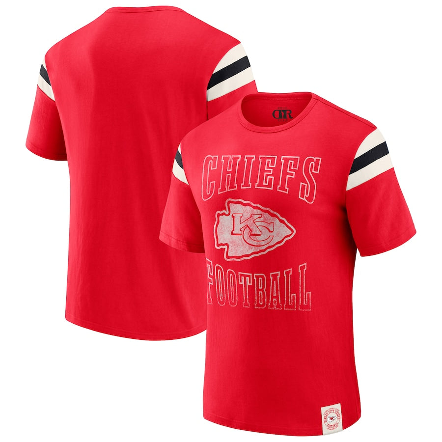 Kansas City Chiefs Darius Rucker Collection by Fanatics Football Stripe Sleeve T-Shirt - Red (USA Stock)