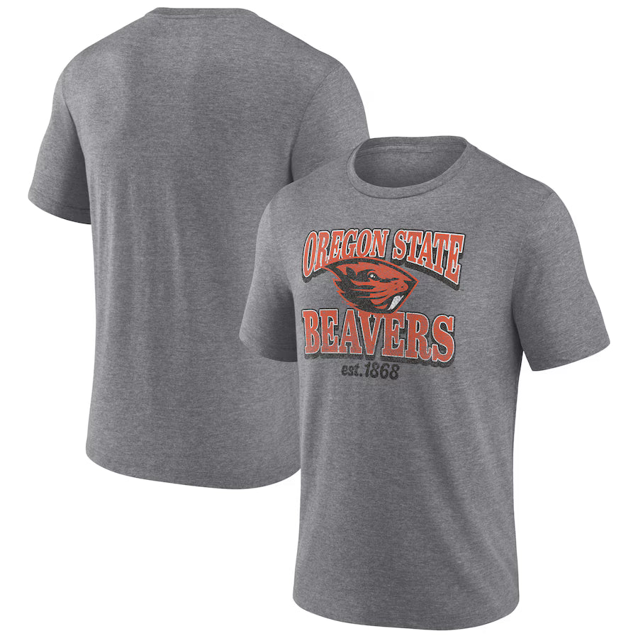 Oregon State Beavers NCAA Vintage Stack Tri-Blend T-Shirt - Heather Gray (USA Stock)