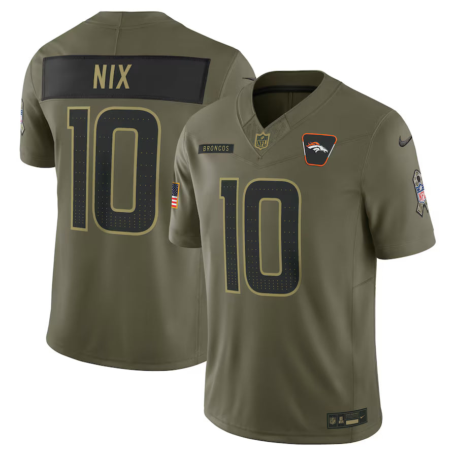 Bo Nix Denver Broncos 2025 Salute to Service Limited Jersey – Olive (USA Stock)