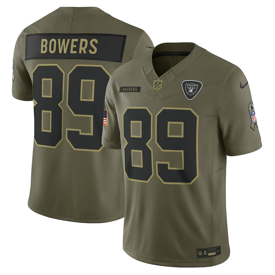 Brock Bowers Las Vegas Raiders 2025 Salute to Service Limited Jersey – Olive (USA Stock)