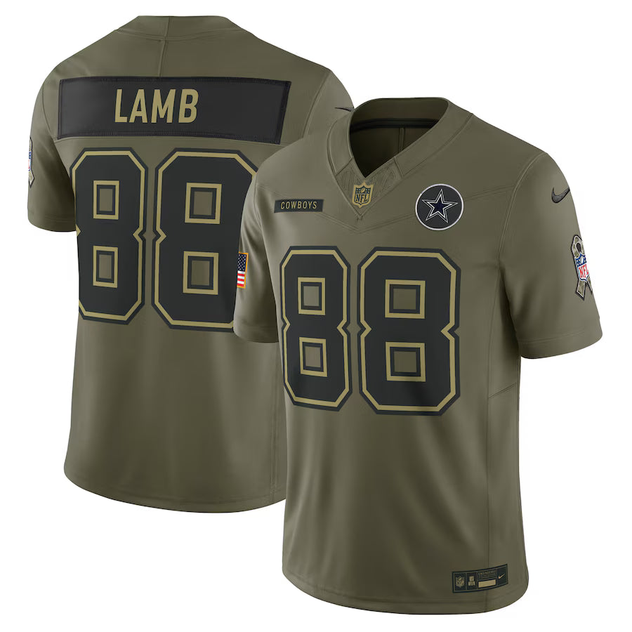 CeeDee Lamb Dallas Cowboys 2025 Salute to Service Limited Jersey – Olive (USA Stock)
