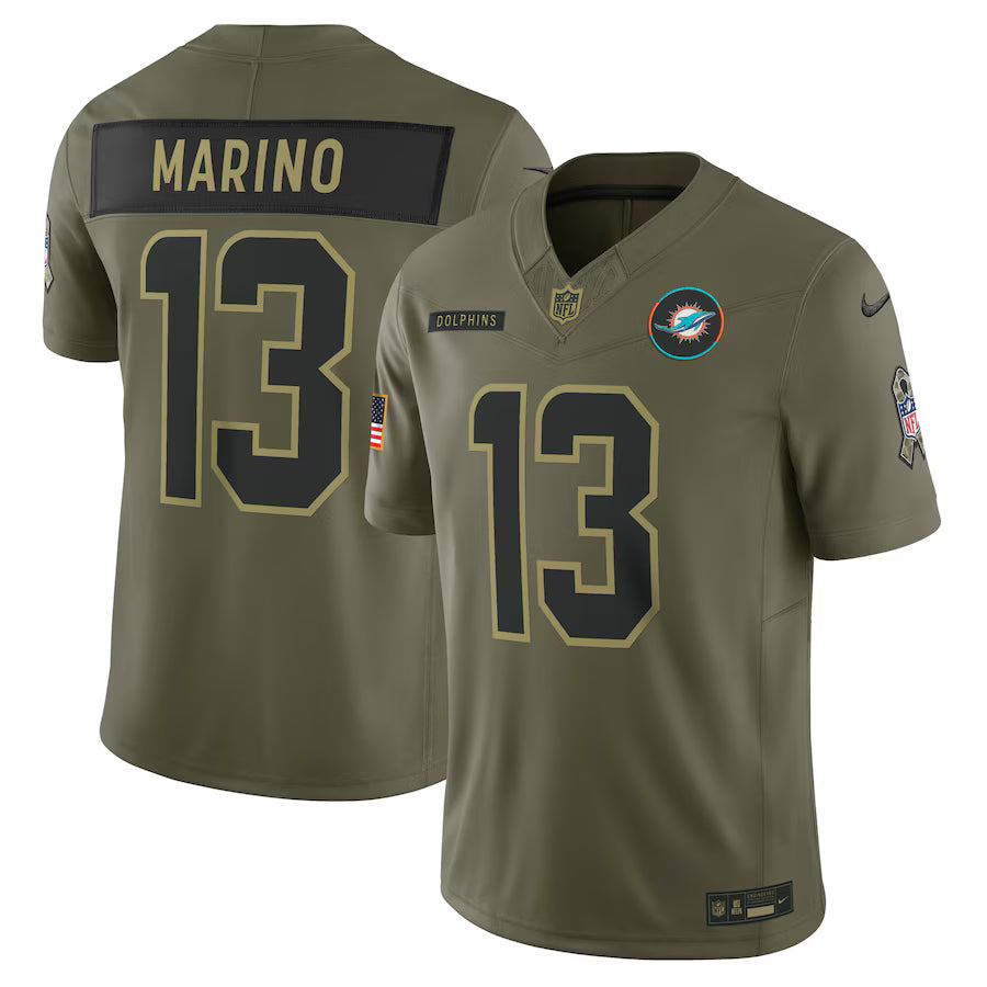 Dan Marino Miami Dolphins 2025 Salute to Service Retired Limited Jersey – Olive (USA Stock)