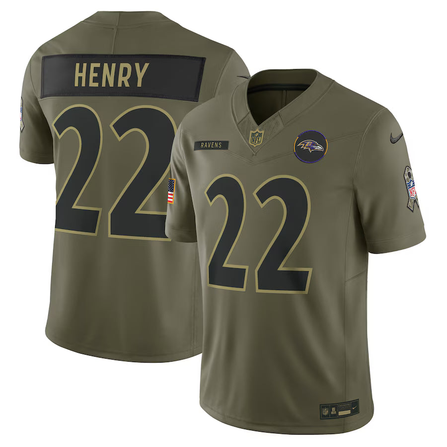 Derrick Henry Baltimore Ravens 2025 Salute to Service Limited Jersey – Olive (USA Stock)