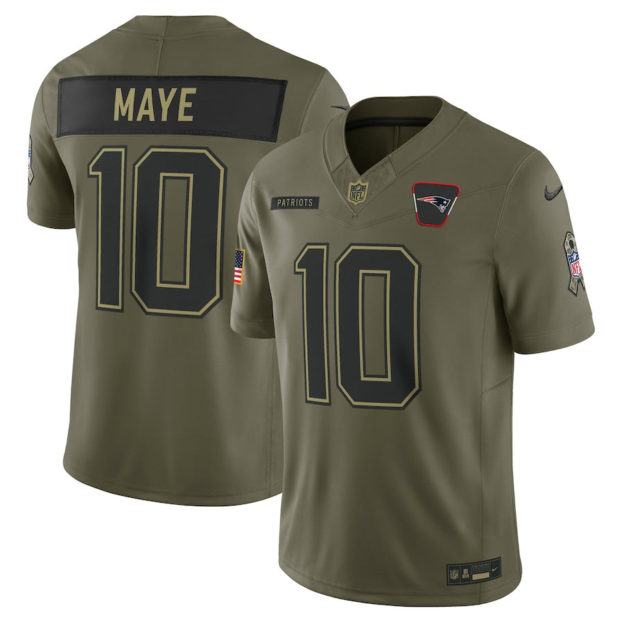 Drake Maye New England Patriots 2025 Salute to Service Limited Jersey – Olive (USA Stock)