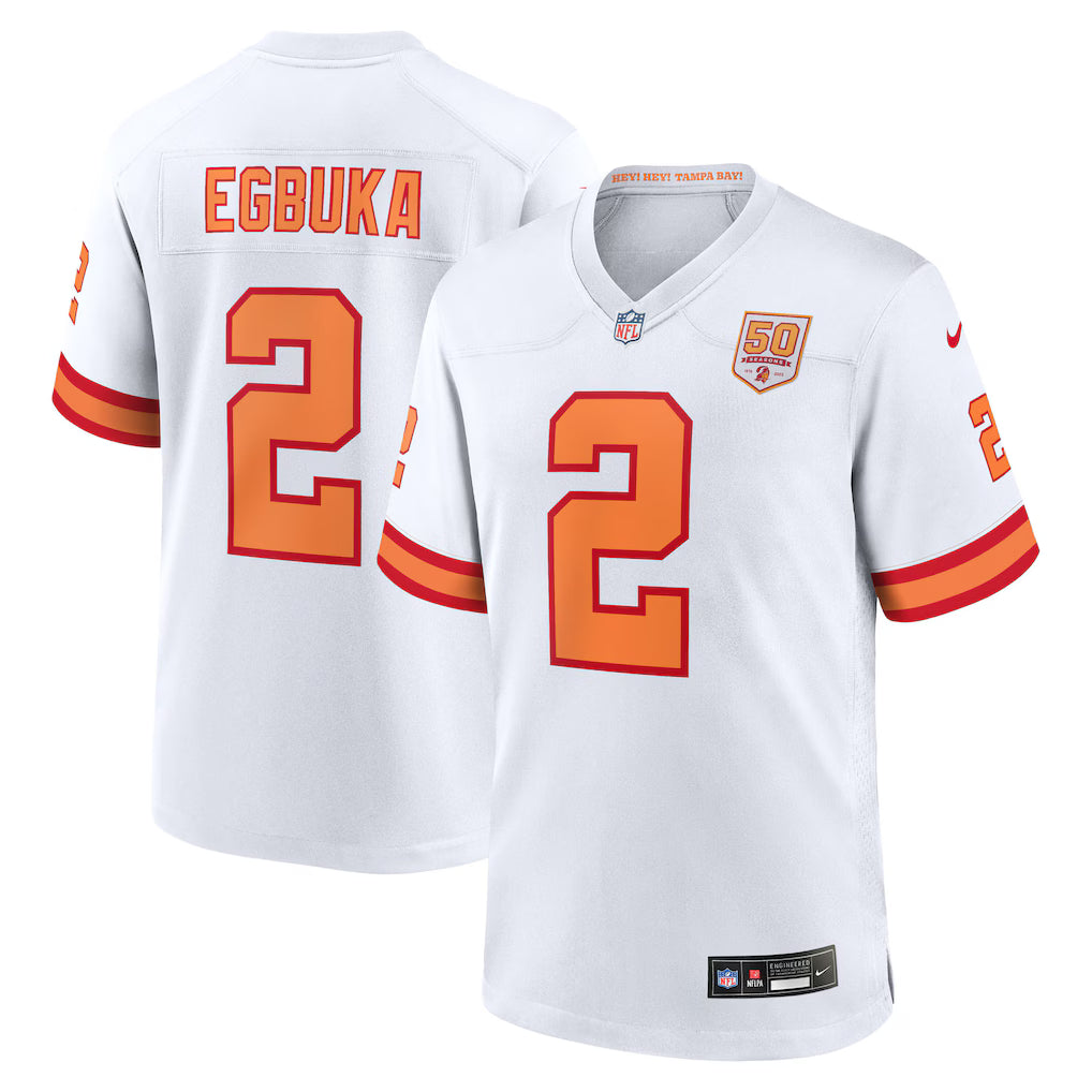 Tampa Bay Buccaneers NFL Emeka Egbuka '76 Nike Alternate 50th Season Game Jersey – '76 White (USA Stock)