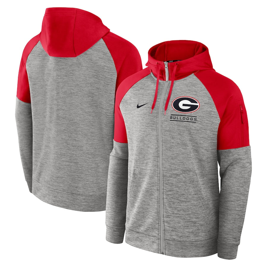 Georgia Bulldogs NCAA Nike Fitness Raglan Performance Full-Zip Hoodie – Heather Gray (USA Stock) - UKASSNI