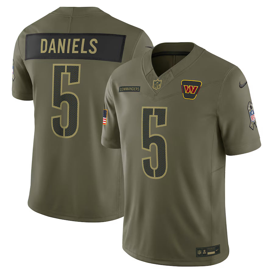 Jayden Daniels Washington Commanders 2025 Salute to Service Limited Jersey – Olive (USA Stock)