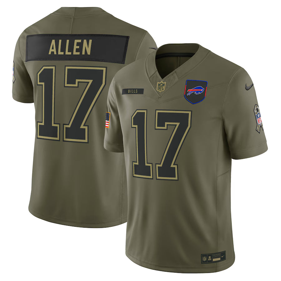 Josh Allen Buffalo Bills 2025 Salute to Service Limited Jersey – Olive (USA Stock)