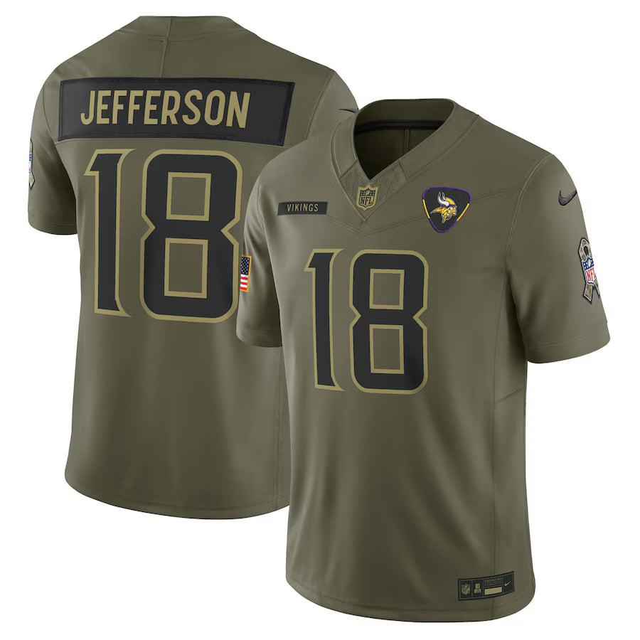 Justin Jefferson Minnesota Vikings 2025 Salute to Service Limited Jersey – Olive (USA Stock)