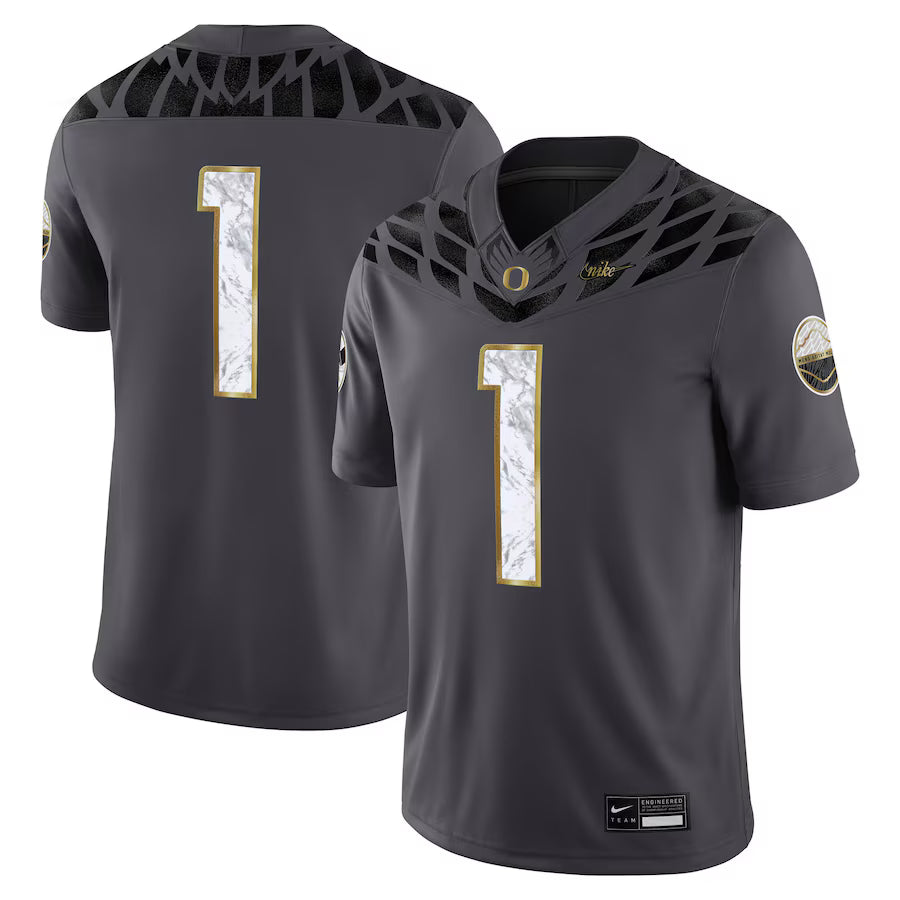 Oregon Ducks #1 Shoe Duck Game Jersey – Anthracite (USA Stock)
