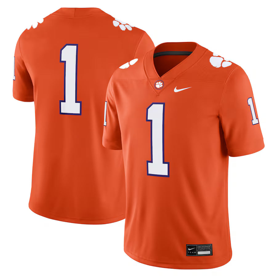 Clemson Tigers #1 Game Jersey – Orange (USA Stock)