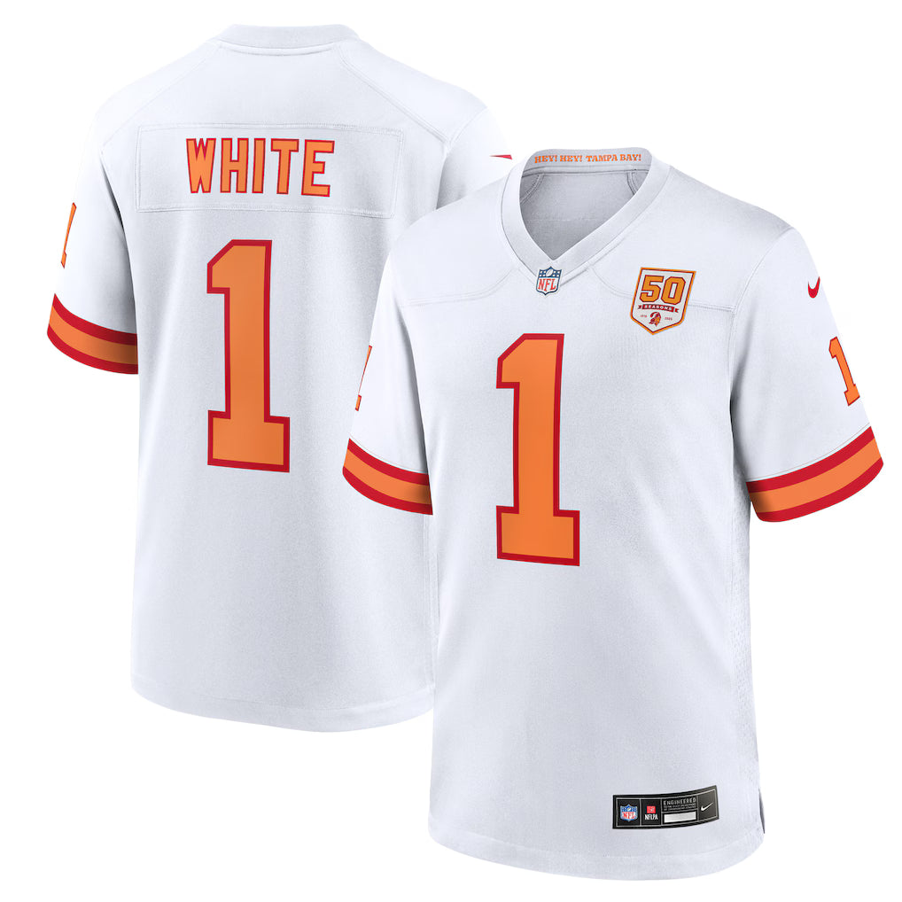 Rachaad White Tampa Bay Buccaneers NFL Nike 50th Season Game Jersey – White (USA Stock)