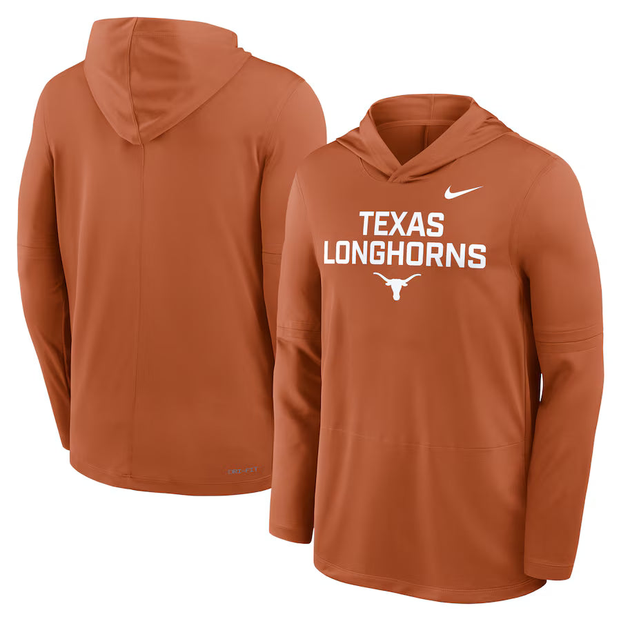 Texas Longhorns 2025 Sideline Dri-FIT Long Sleeve Hoodie T-Shirt – Texas Orange (USA Stock)