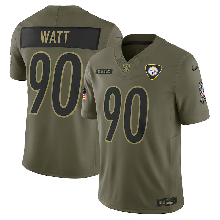 T.J. Watt Pittsburgh Steelers 2025 Salute to Service Limited Jersey – Olive (USA Stock)