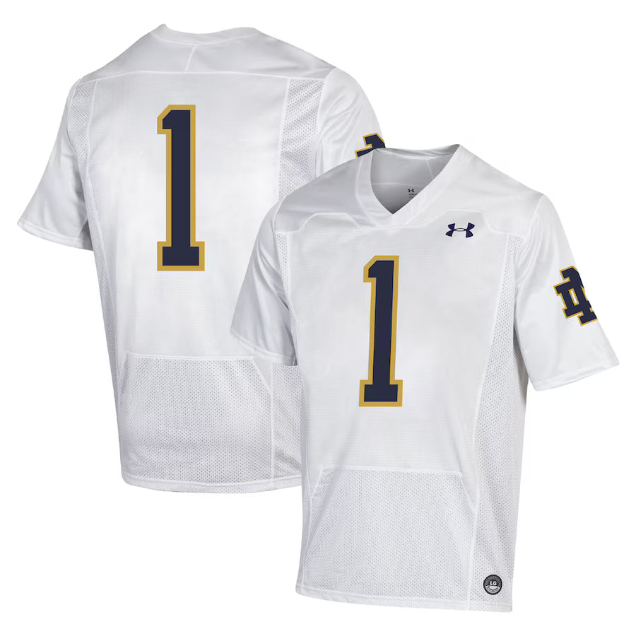 Notre Dame Fighting Irish NCAA Under Armour Premiere Football Jersey – White (USA Stock) - UKASSNI