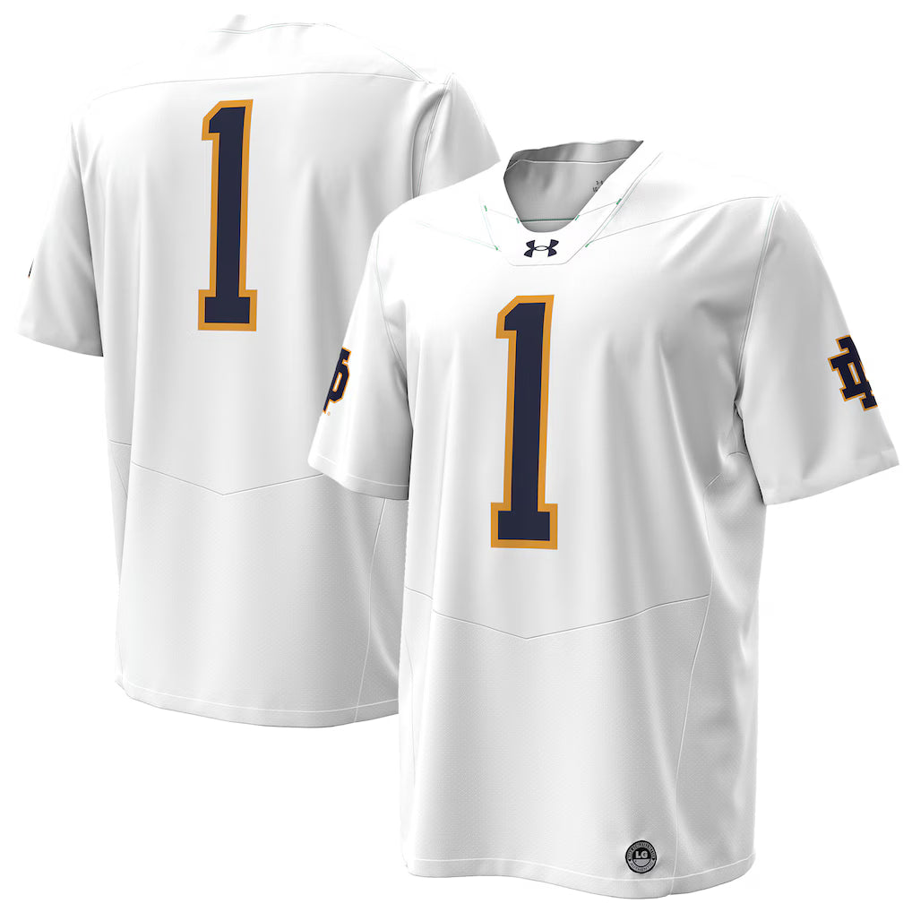 Notre Dame Fighting Irish NCAA Under Armour Premier Football Jersey – White (USA Stock)