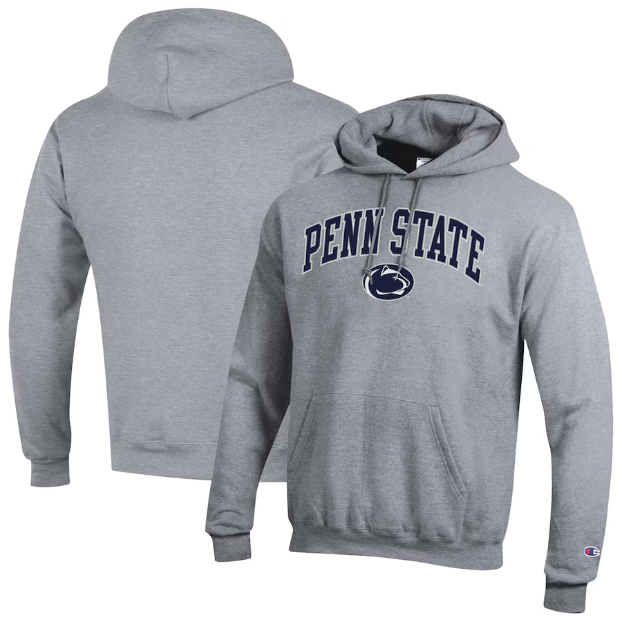 Penn State Nittany Lions NCAA Champion Arched Logo Fleece Pullover Hoodie – Heather Gray (USA Stock) - UKASSNI
