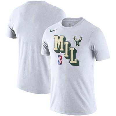 Milwaukee Bucks NBA Medium UK Nike Courtside Performance Block T-Shirt - White - UKASSNI
