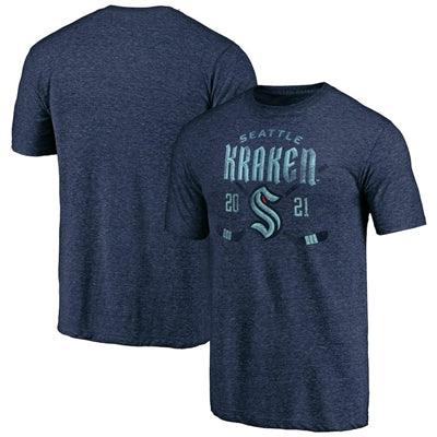 Seattle Kraken NHL UK Large Fanatics Branded Line Shift Tri-Blend T-Shirt - Heather Navy - UKASSNI