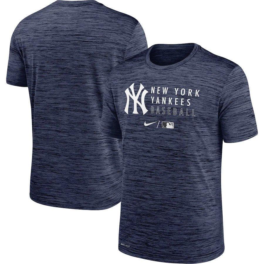 New York Yankees Large MLB UK Nike Authentic Collection Velocity Practice Performance T-Shirt - Heathered Navy - UKASSNI