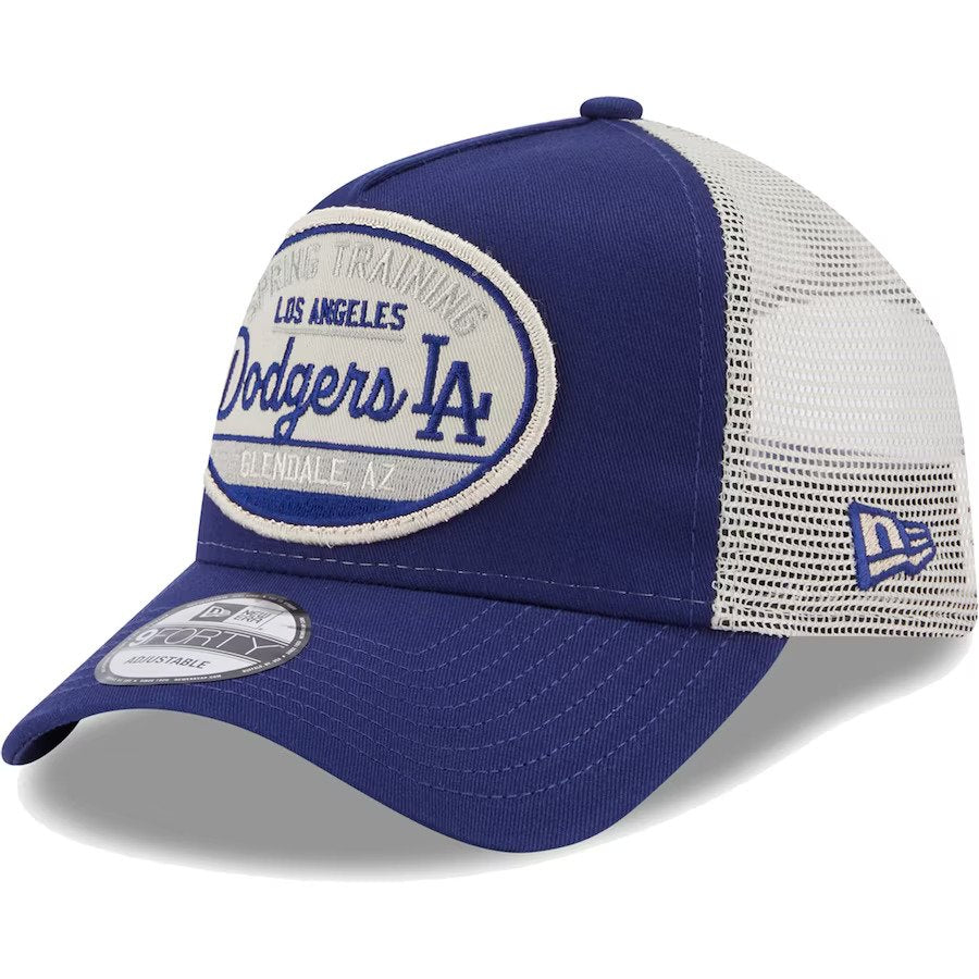 Los Angeles Dodgers MLB UK New Era 2023 Spring Training Patch A-Frame Trucker 9FORTY Snapback Hat - Royal - UKASSNI