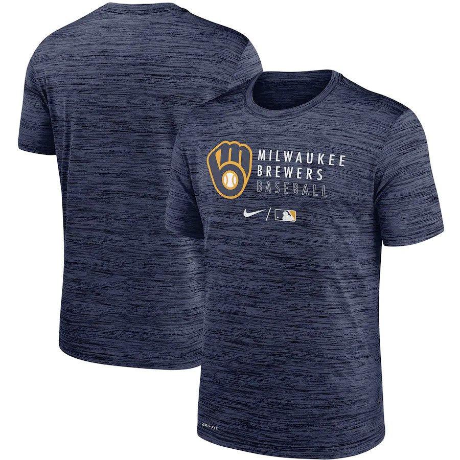 Milwaukee Brewers MLB UK Nike Authentic Collection Velocity Practice Performance T-Shirt - Heathered Navy - UKASSNI