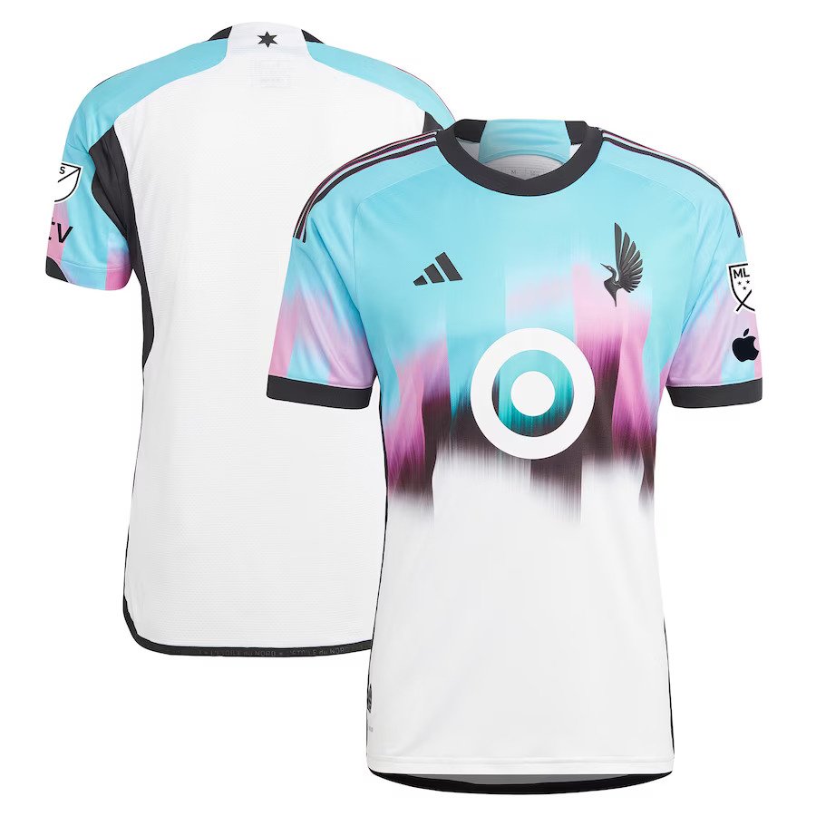 Minnesota United FC MLS UK Youth Large adidas 2023 The Northern Lights Kit Replica Jersey – White (UK Stock) - UKASSNI