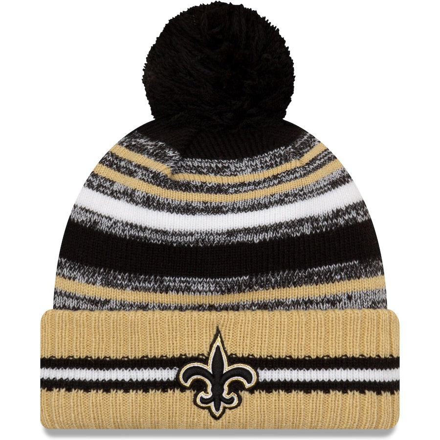 New Orleans Saints NFL UK New Era NFL Sideline Sport Official Pom Cuffed Knit Hat - Black/Gold - UKASSNI