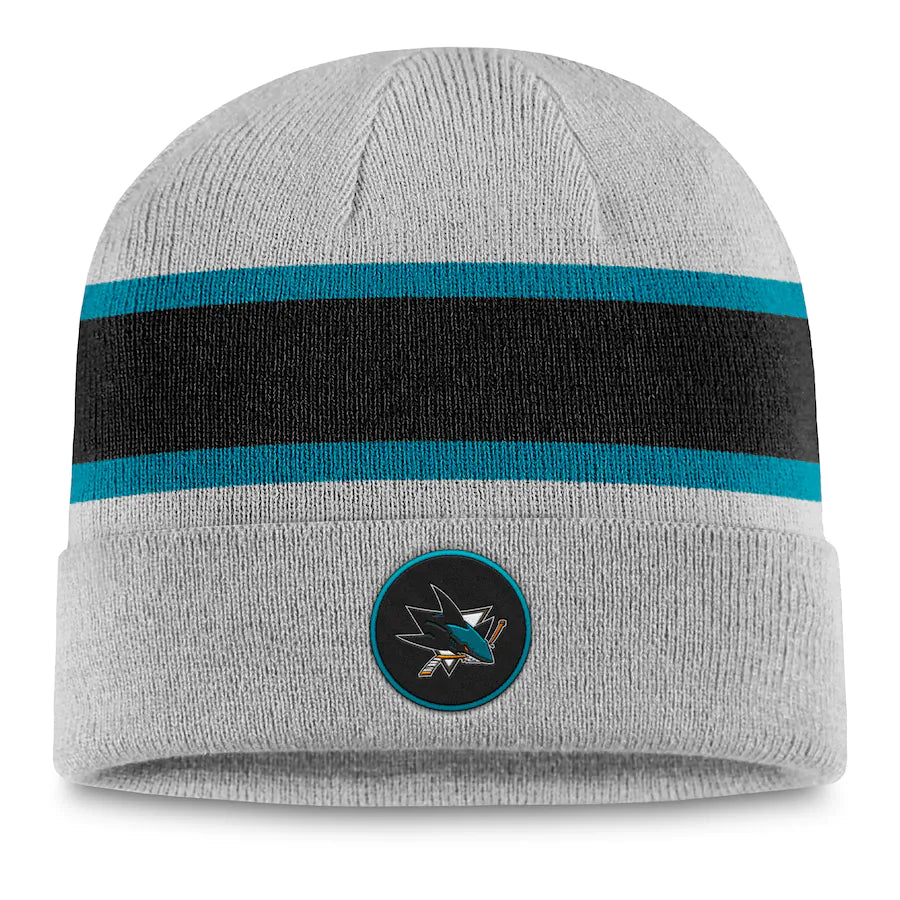 San Jose Sharks NHL UK Fanatics Branded Logo Cuffed Knit Beanie - Heathered Gray - UKASSNI