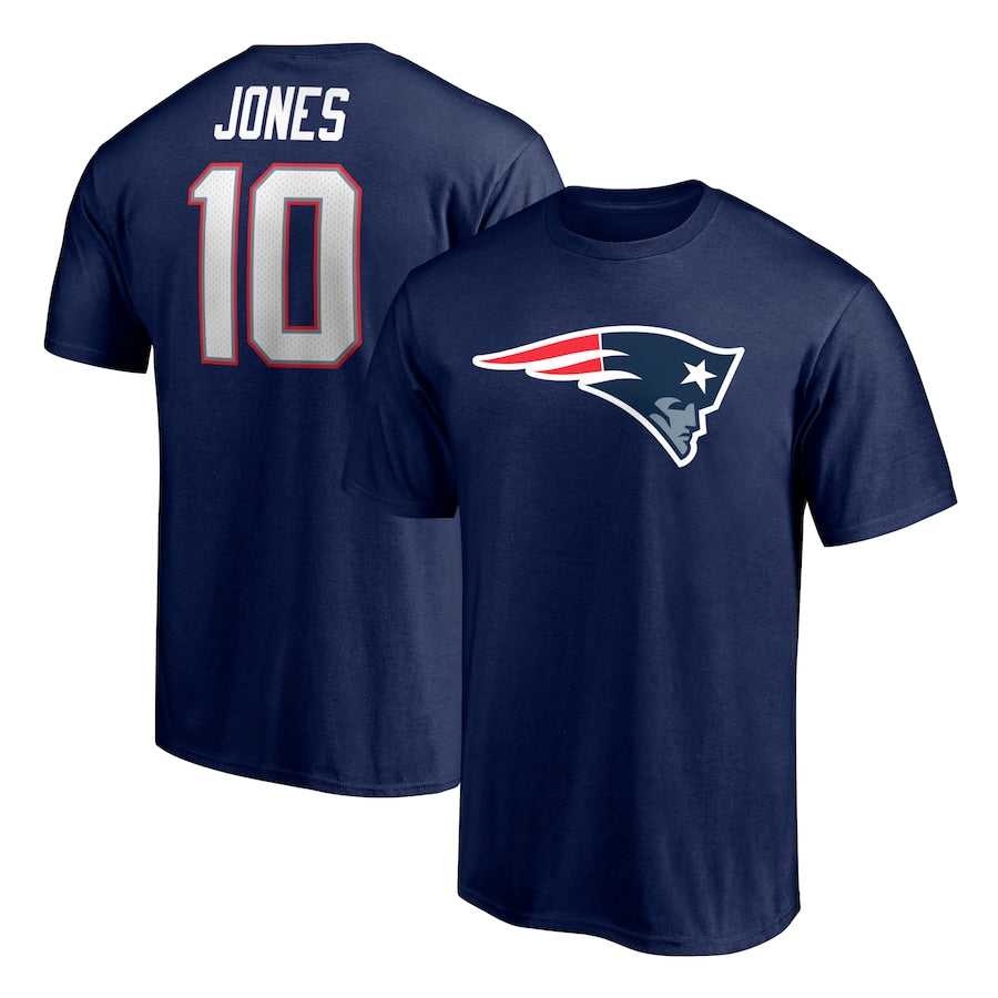 New England Patriots NFL UK Mac Jones Fanatics Branded Player Icon T-Shirt - Navy - UKASSNI