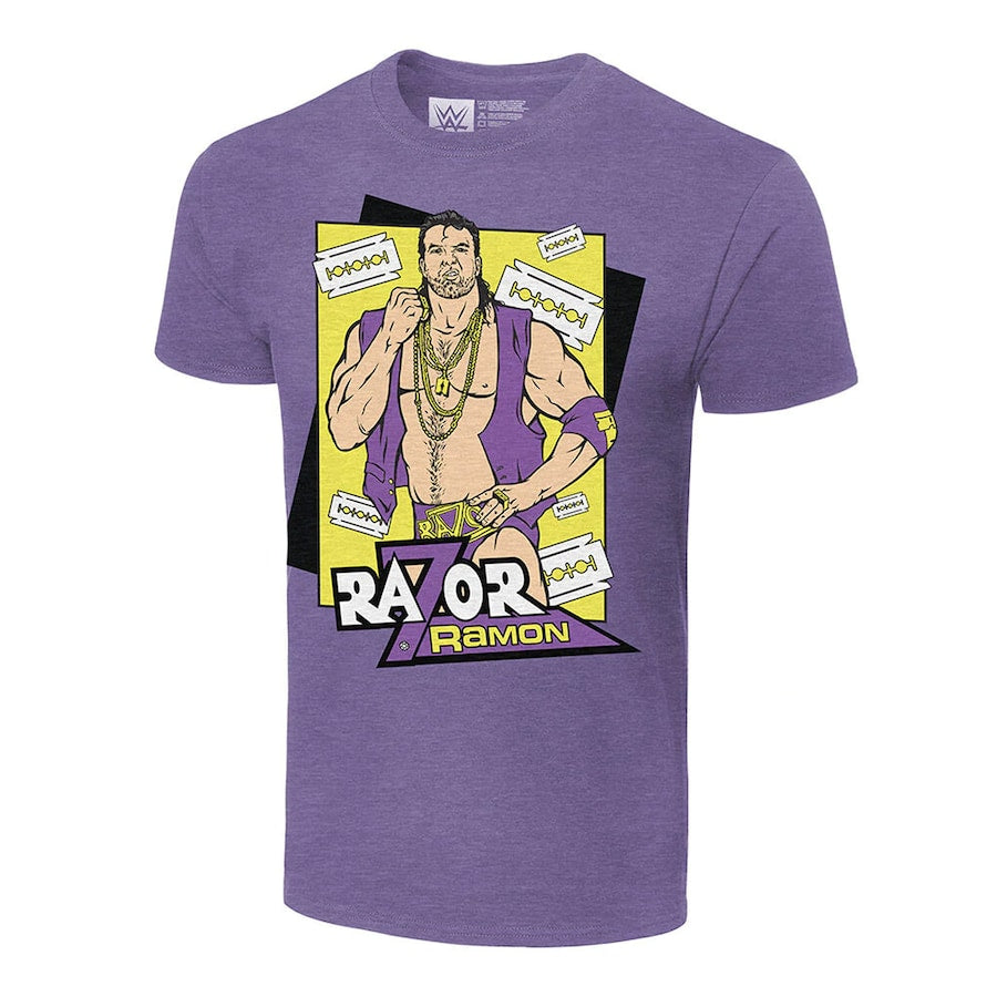 Razor Ramon WWE UK Legends Illustrated T-Shirt - Heathered Purple - UKASSNI