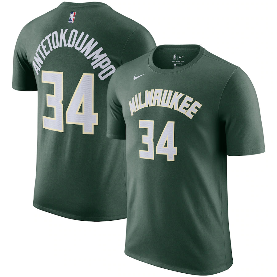 Milwaukee Bucks NBA UK Medium Giannis Antetokounmpo Nike Player Name & Number Performance T-Shirt - Hunter Green - UKASSNI