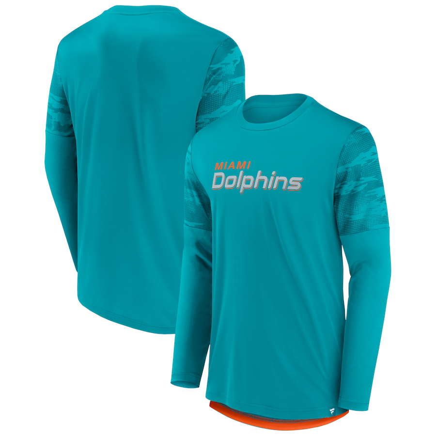 Miami Dolphins NFL UK XL Fanatics Branded Square Off Long Sleeve T-Shirt - Aqua/Orange - UKASSNI
