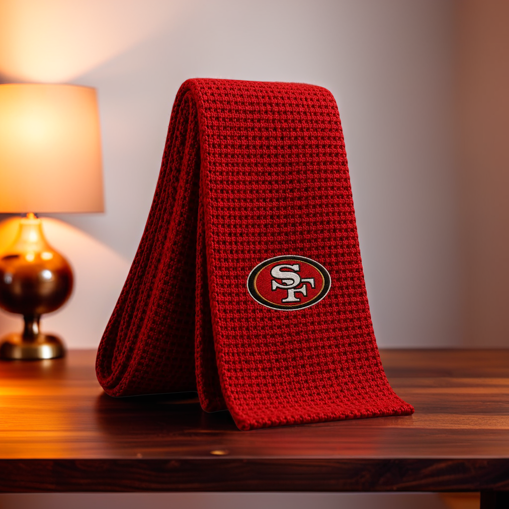 San Francisco 49ers Scarf – NFL Embroidered Logo Waffle – Crimson (UK Ready)
