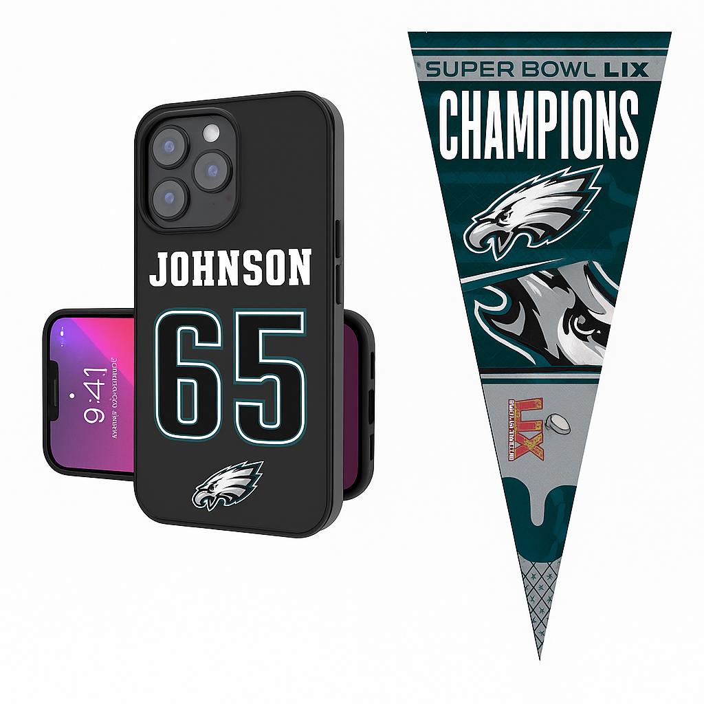 Philadelphia Eagles NFL UK Lane Johnson Keyscaper iPhone Bump Case - Free Superbowl Pennant - UKASSNI