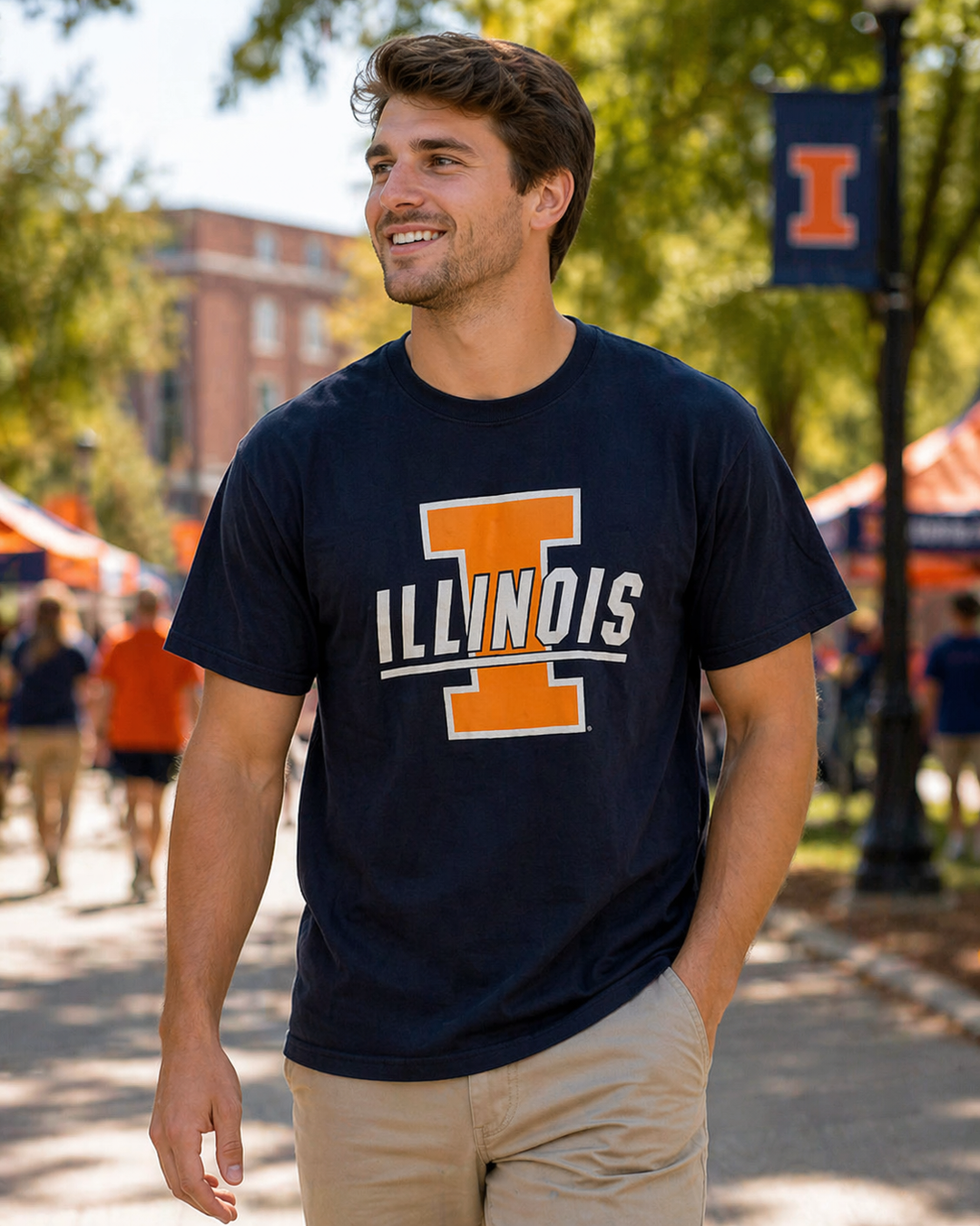 Illinois Fighting Illini NCAA Fanatics Branded T-Shirt – Navy Medium (UK Stock) - UKASSNI